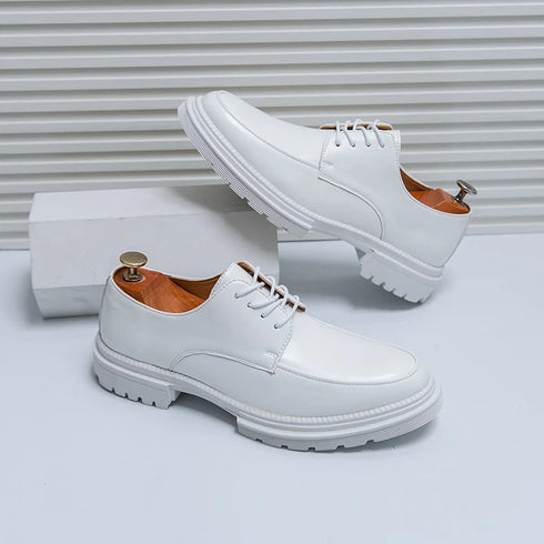 Luxury White Leather Oxford Shoes for Men - Stylish Formal Business Wedding Dress Footwear with Thick Bottom Casual Moccasins