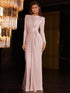 Luxury Women's Formal Occasion Dress Elegant O-neck Long Sleeve Bodycon Evening Party Robe