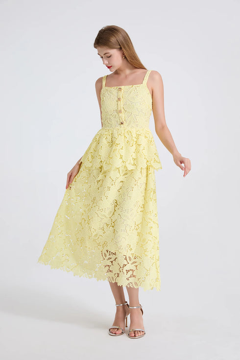 Embroidery Lace Long Cake Dress for Women Evening and Birthday Parties