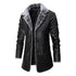 Men's Winter Fashion Long Thick Fleece PU Leather Windbreaker Jacket with Suit Collar, Casual Full-Length Coats for Stylish Men
