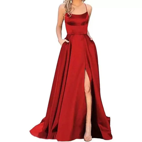 Strapless Satin Ball Gown With Train For Formal Banquet Evening Wedding Dress Silhouette Classic