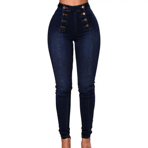 High Waist Buttons Decoration Shaping Women Jeans Streetwear