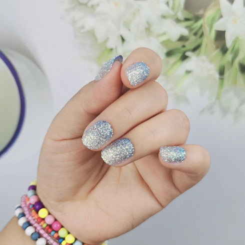 Sparkling Purple Glitter Kids Press-On Nails - 24-Piece Gradient Fake Nail Art Tips for Short Full-Cover Fun and Creative Nail Designs for Girls