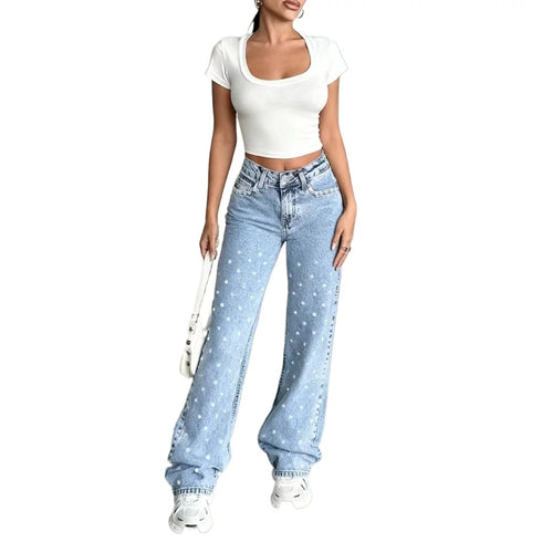 Baggy Jeans Denim Pants High Waisted Loose Fit Vintage Design For Casual Everyday Wear