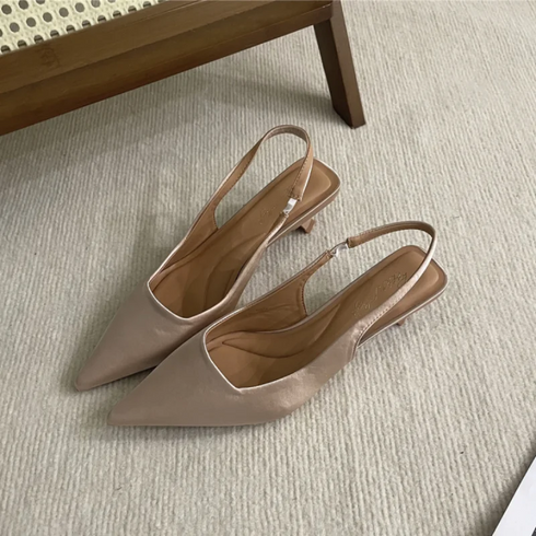 Elegant Pointed Toe Slingback Sandals Low Heel Mules