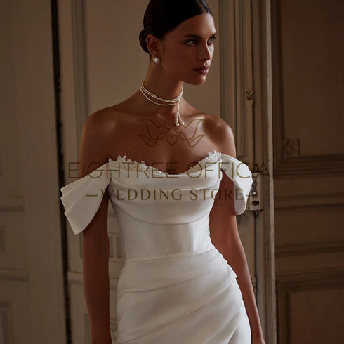 Eightree White Mermaid Wedding Dresses Women Off The Shoulder Lace Bridal Dress Elegant Evening Prom Gowns