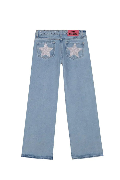 Baggy Jeans For Women With Stars Print Hip Hop Streetwear Style Loose Fit Denim Jeans