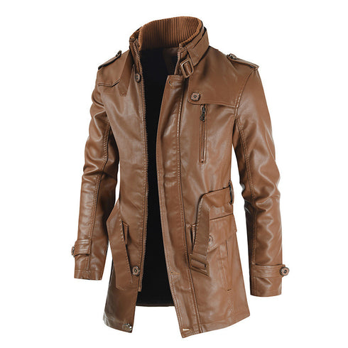 Men's Casual Fleece-Lined Leather Windbreaker Coat - Stylish Moto & Biker Jacket for Autumn and Winter Wear