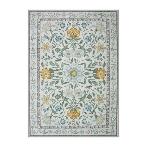 Floral Style Living Room Carpet Machine Washable Large Area Decorative Rug