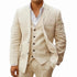 Linen Notch Lapel Slim Fit Men Suits 3 Piece Blazer Pants Set for Wedding and Prom
