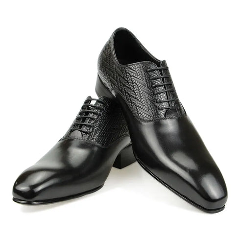Elegant Black Leather Oxfords for Men Lace Up Formal Office and Wedding Shoes