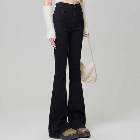 Korean Style Women's Grunge Flare Jeans - Y2K Bell Bottom Trousers for All Seasons, Perfect for Fashionable Streetwear and Fall Outfit Inspiration