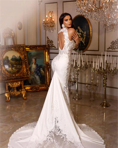 Halter Neck Sleeveless Sexy Mermaid Wedding Dress Bridal Gowns