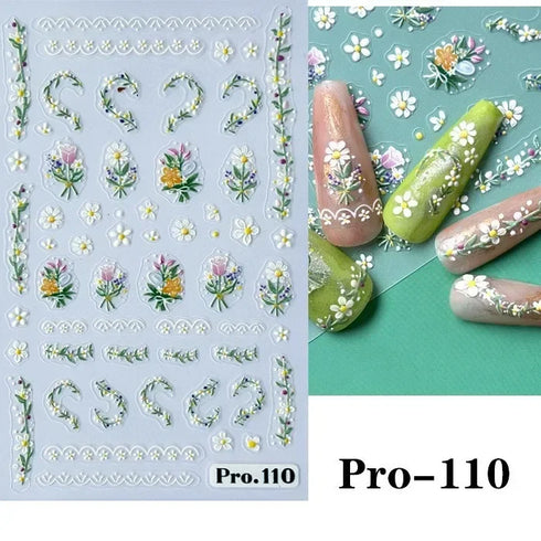 3D Nail Art Stickers with Daisy, Cherry Blossom, Petals, Leaves, and Butterflies for Spring and Summer Manicure Decoration Tips - Slider Style Nail Polish Accessories