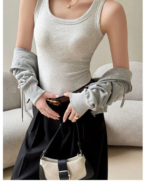 Casual Women's Off Shoulder Crop Tank Tops - Summer Ribbed Cotton Sports Vest for Y2K Style and Comfortable Everyday Wear