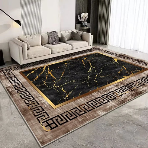 European Style Luxury Gold Area Rug Abstract Texture Washable Living Room Carpet