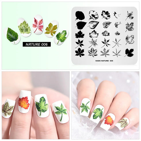 Nature-Inspired Nail Art Stamping Plate - Stainless Steel DIY Manicure Tool with Leaf and Umbrella Patterns for Stunning Nail Designs