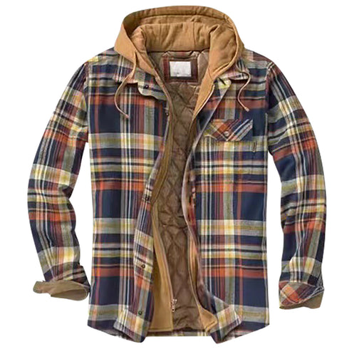 Men's Casual Plaid Hooded Zipper Jacket - Cozy Winter Outerwear for Stylish Adventures