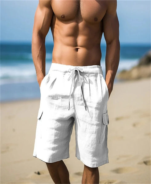 Men's Shorts Linen Solid Tooling Wind Elastic Drawstring Comfortable Lightweight Breathable Stylish Quarter Pants