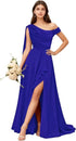 Bridesmaid Dress One Shoulder Chiffon With Pleated Ruffles A-Line Floor-Length Slit Bridal Dress