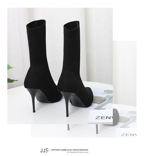Sexy Sock Boots Knitting Stretch High Heels for Women Fashion Shoes Ankle Boots
