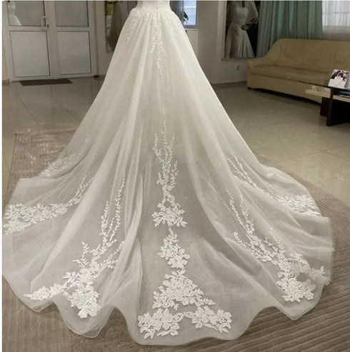 Detachable Lace Overskirt Beaded With Glitter Appliques For Wedding Dress Court Train