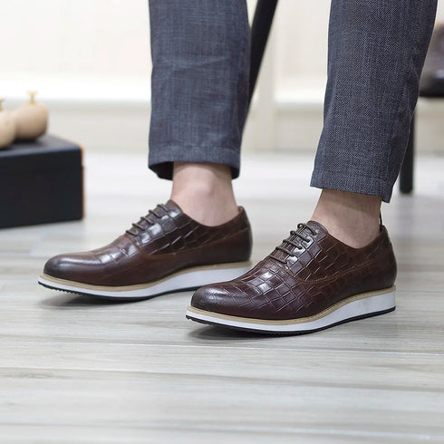 Genuine Leather Snake Pattern Casual Lace-Up Shoes for Men