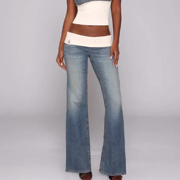 Flare Jeans Retro Denim Pants With Stretch Low Rise For Women Wide Leg Casual Streetwear Jeans