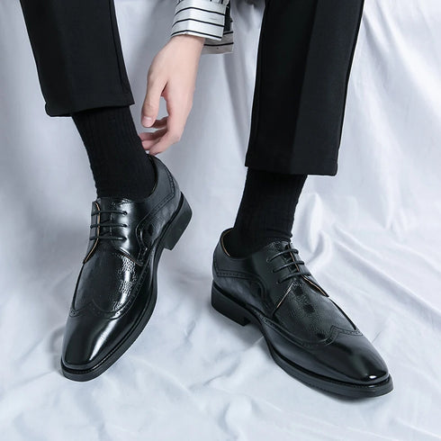 Stylish Brogue Lace-Up Business Formal Shoes for Men – Perfect for Office, Banquet, and Outdoor Parties in Sizes 38-48