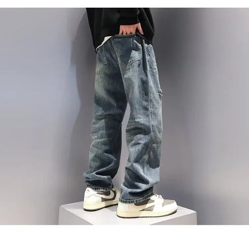 Ripped Jeans Baggy Straight Fit Denim Pants Mens Jeans Streetwear Hip Hop