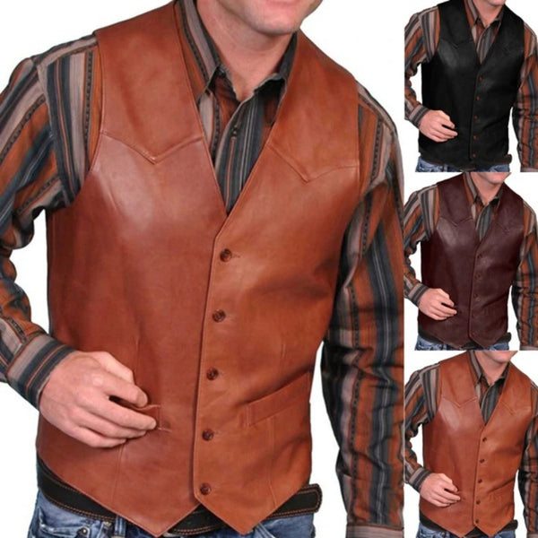 Stylish European Business Men's Casual Vest - Retro Solid Color V-Neck Button Western Sleeveless Suit Vest for Timeless Fashion