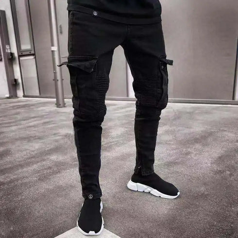 Men's Slim Fit Stretch Jeans Multi Pocket Cargo Trousers