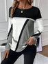 Casual Women's Geometric Print Long Sleeve T-Shirt Loose Fit O-Neck Tee