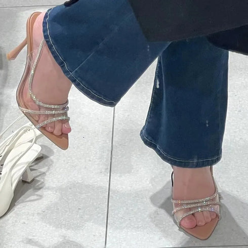 Thin Heel Fairy Style Hollow Pointed Open Toe Sandals