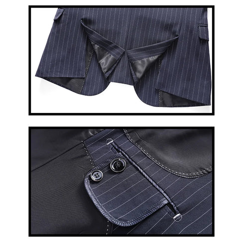 ( Jacket + Vest + Pants ) Prom Groom Tuxedos Male Wedding Suits 3Pcs Set Men's Striped Casual Business Suit