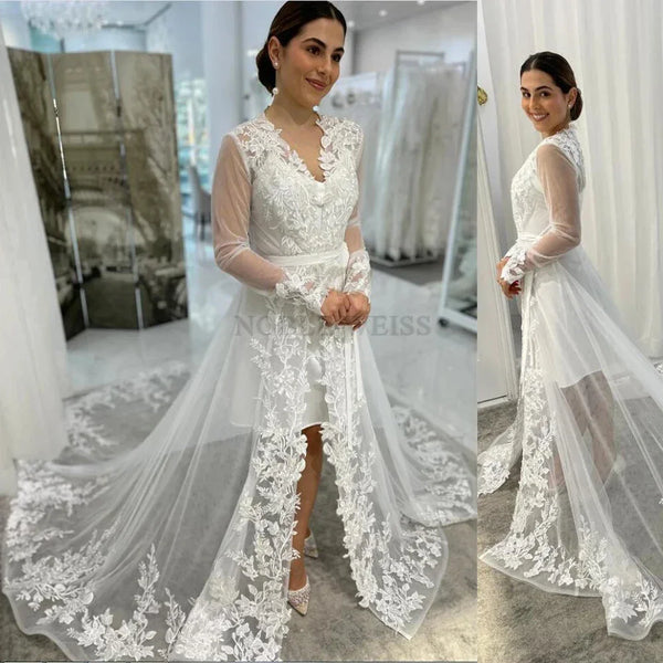 Appliques Long Sleeve Bridal Jacket Elegant Wedding Bolero Shawl Coat