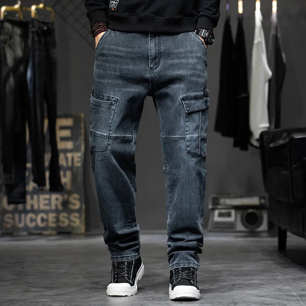 Multi-Pocket Baggy Jeans Mens Streetwear Cargo Denim Pants
