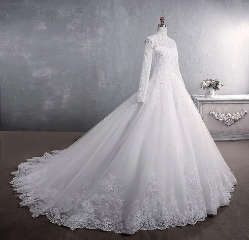 Long Sleeve Wedding Dresses Luxury High-neck Ball Gown Plus Size