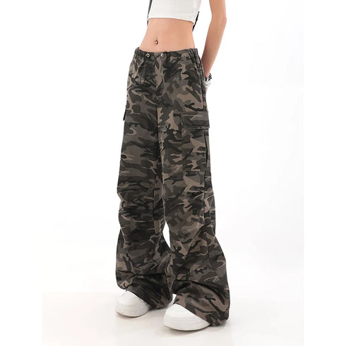 Casual Wide Leg Pants for Women - Y2K Hip-Hop Cargo Overalls with Camouflage Design, Perfect for Fall Outfits and Grunge Style Inspiration