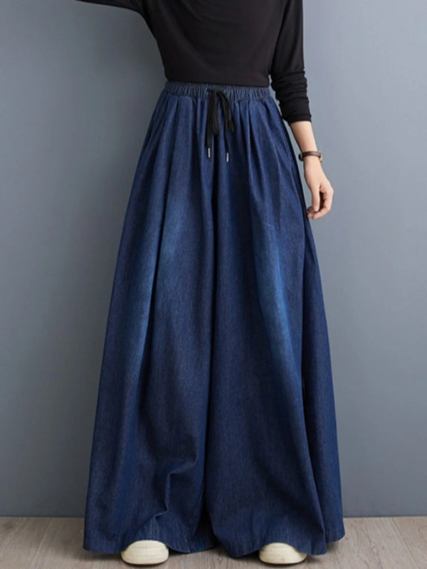 High Waist Wide Leg Denim Jeans For Women Casual Artistic Skirt Pants Loose Fit Relaxed