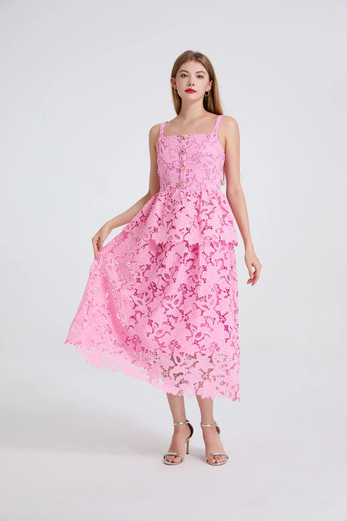 Embroidery Lace Long Cake Dress for Women Evening and Birthday Parties