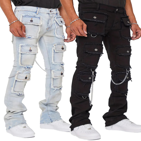 Multi-Pocket Cargo Jeans Y2k Men’s Stretch Pants Casual Trousers