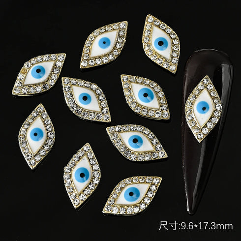 10pcs Devil's Blue Eye Nail Charms with Glitter Rhinestones for Stunning Nail Art Decoration and Manicure Accessories