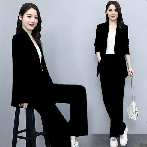 Chic Women's Blazer and Wide Leg Pants 2 Piece Set - Stylish Office Lady Casual Loose Suit Jacket and Trousers Outfit for Spring and Autumn