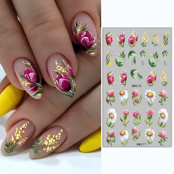 12 Floral Patterns Summer Nail Water Decals - Daffodils, Lilies, and Tulips for Stunning Nail Art Transfers and DIY Manicure Accessories