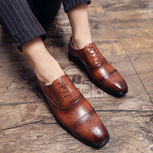 Luxury Handmade Men's Brogue Oxfords - Big Size 47 Leather Dress Shoes for Weddings, Parties, and Business Casual Occasions