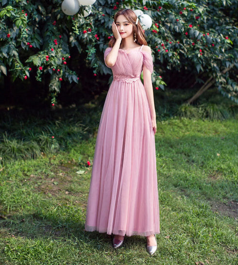 Bridesmaid Dress Elegant Tulle Ankle Length Gown With Elastic Waistband And Appliques Bridesmaid Dresses