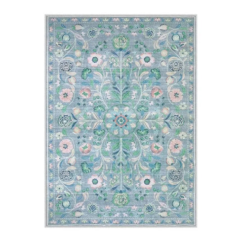 Non-Slip Soft Machine Washable Bohemian Floral Living Room Carpet Rug