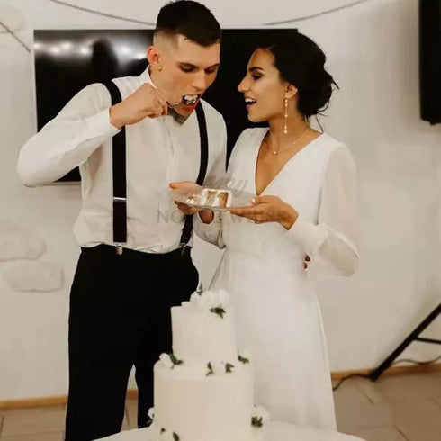 Wedding Dress V-neck Chiffon Boho A-LINE Floor-Length Dress