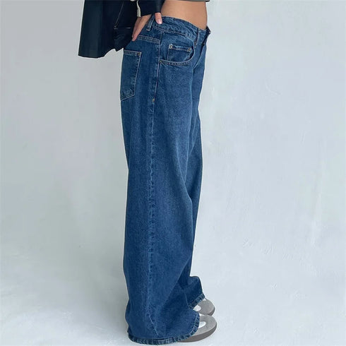 Y2K Inspired Wide Leg Denim Pants for Women - Trendy Low Waist Jeans with Multi Pockets Perfect for Summer Streetwear and Fall Outfits